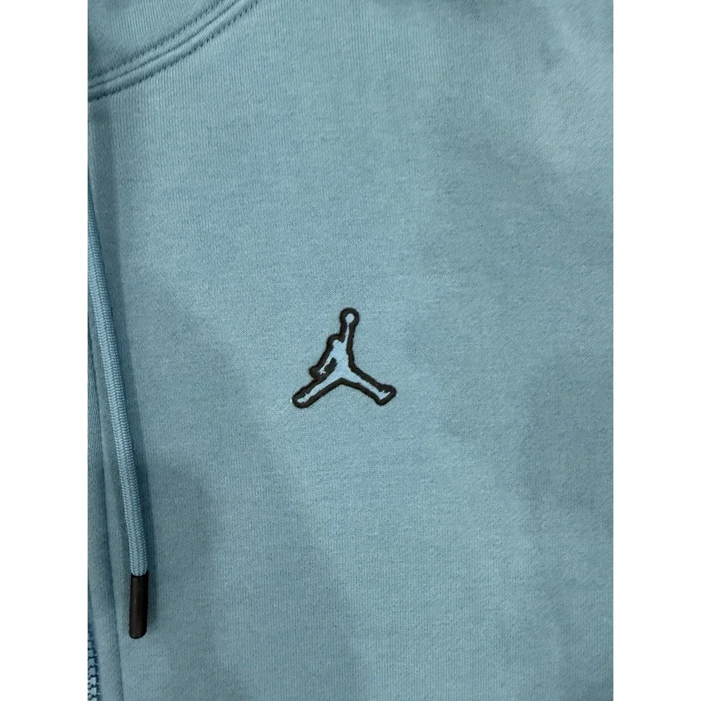 Jordan Blue Full Zip Fleece Hoodie Embroidered Logo Solid Men's Size Medium
